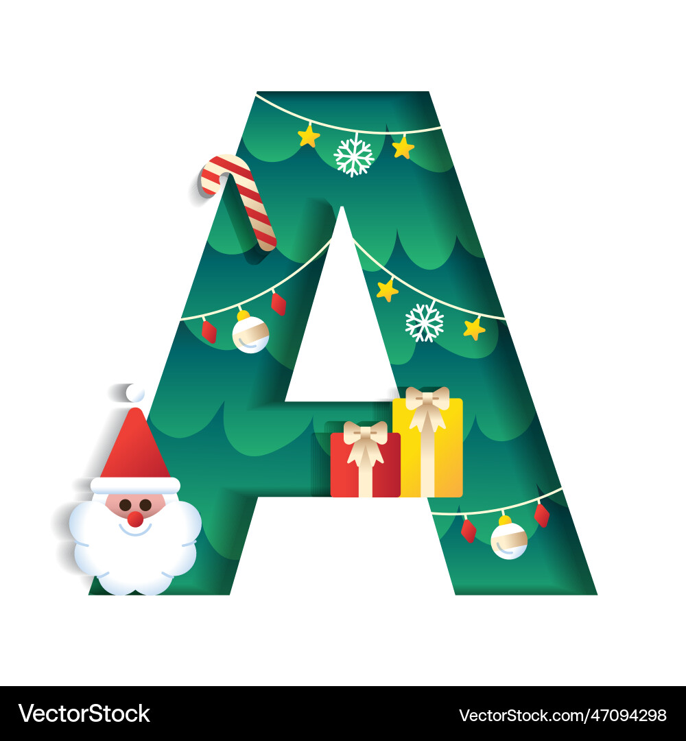 Letter a alphabet font cute merry christmas Letter a alphabet font cute merry christmas vector image