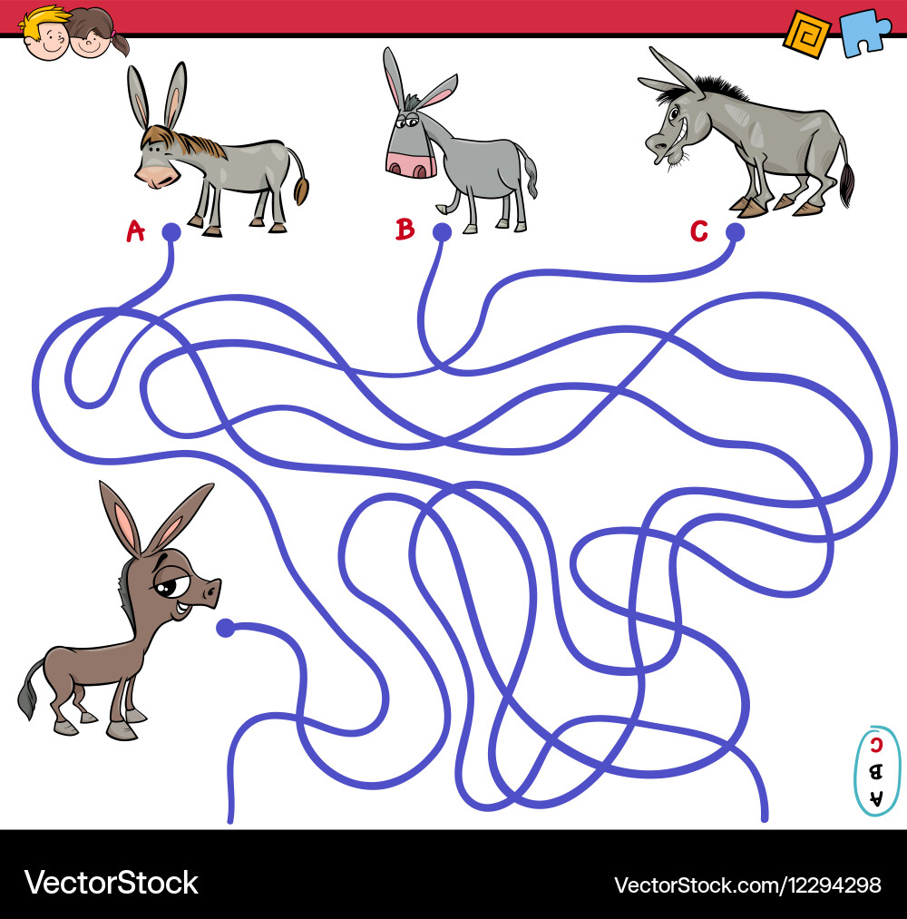 Path maze game with donkey Vector Image