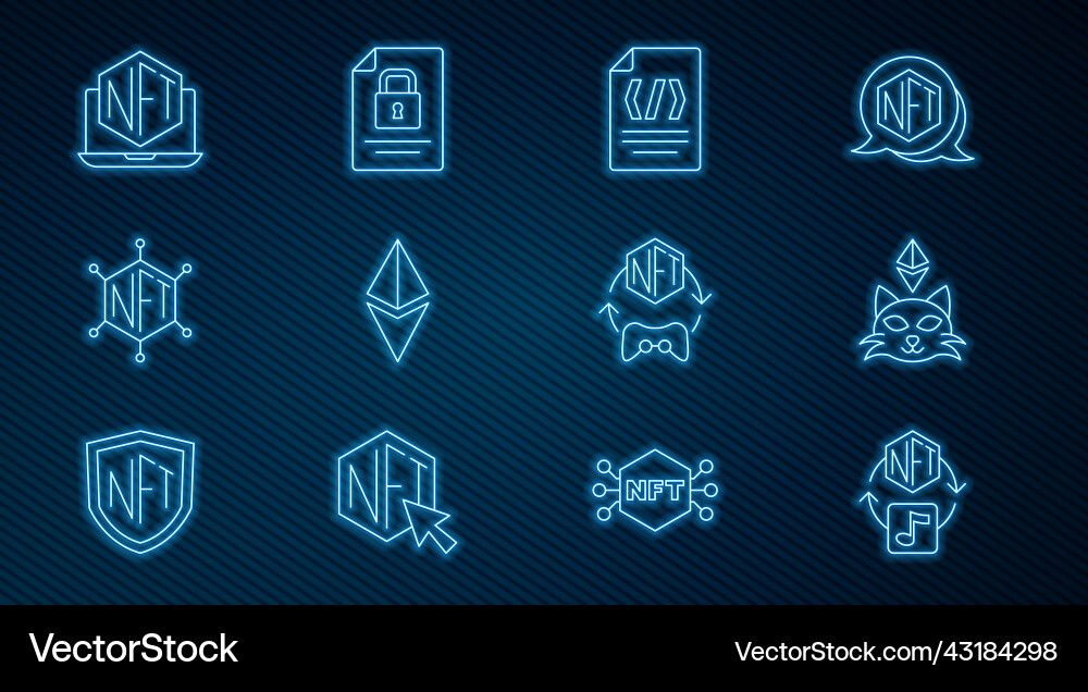Set line nft digital crypto art binary code Vector Image