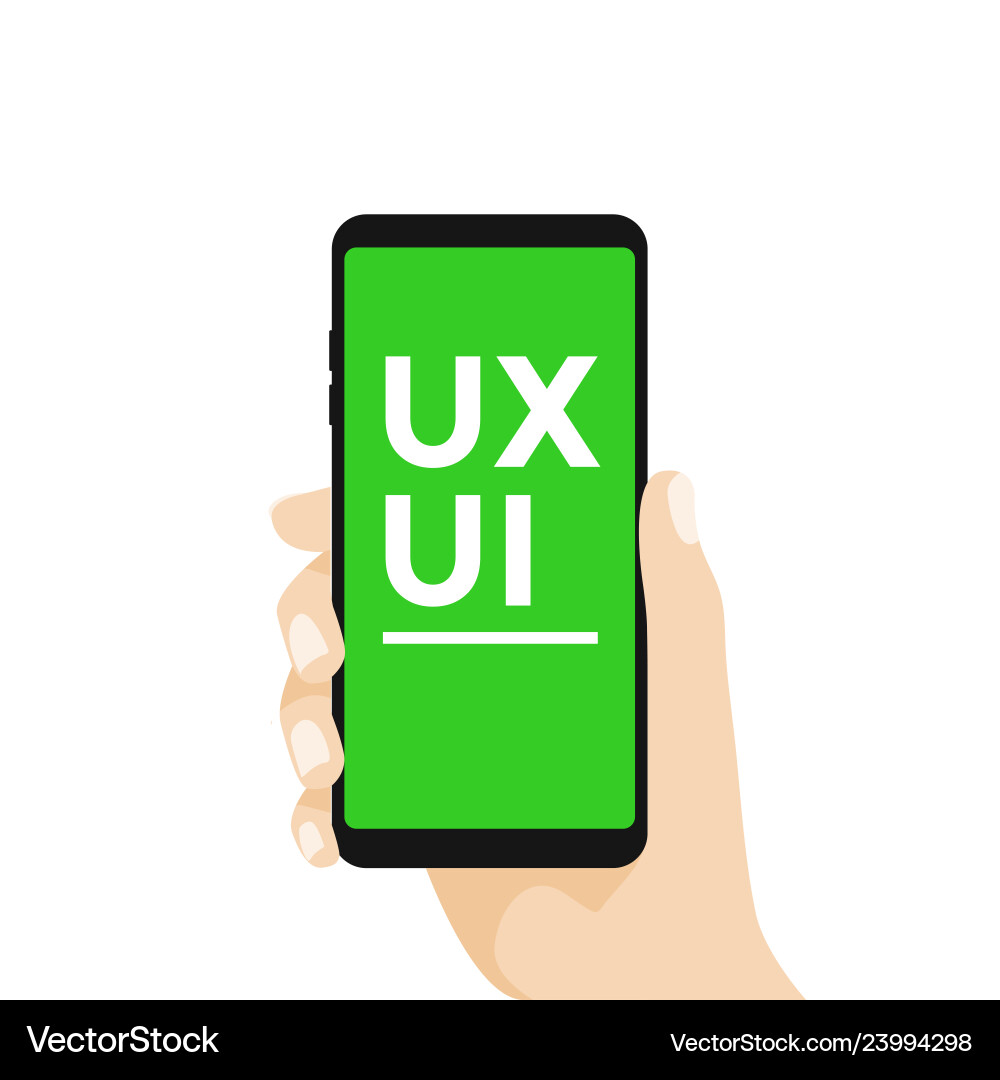 Smartphone in hand with ux ui text Smartphone in hand with ux ui text vector image