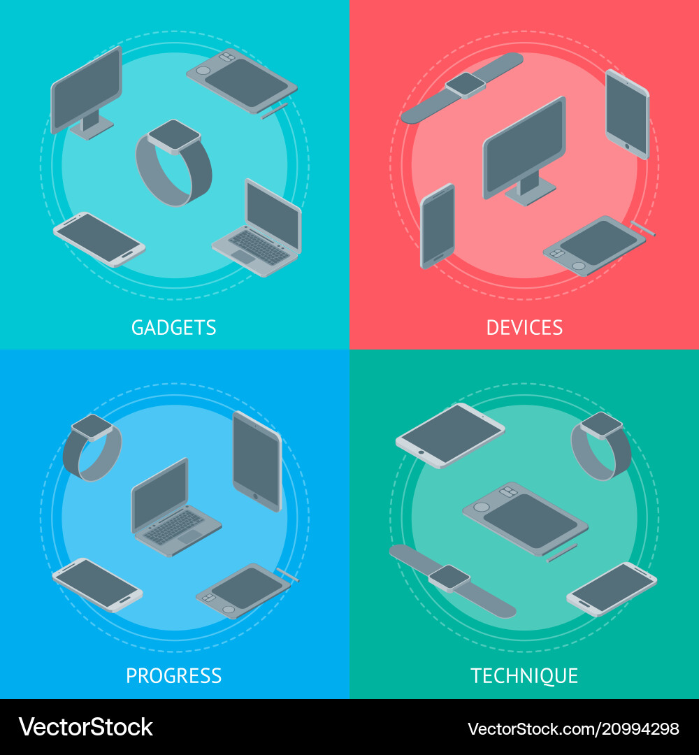 Technology devices banner card set isometric view Vector Image