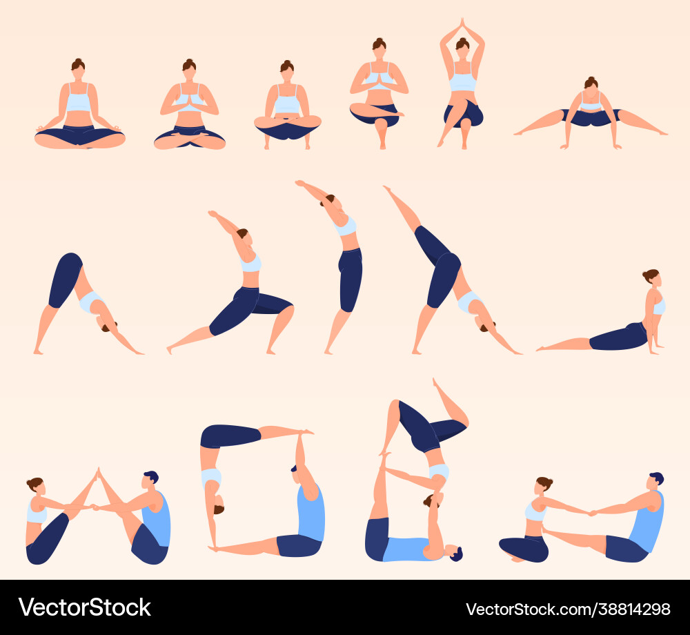 Yoga classes various poses pair relax Yoga classes various poses pair relax vector image