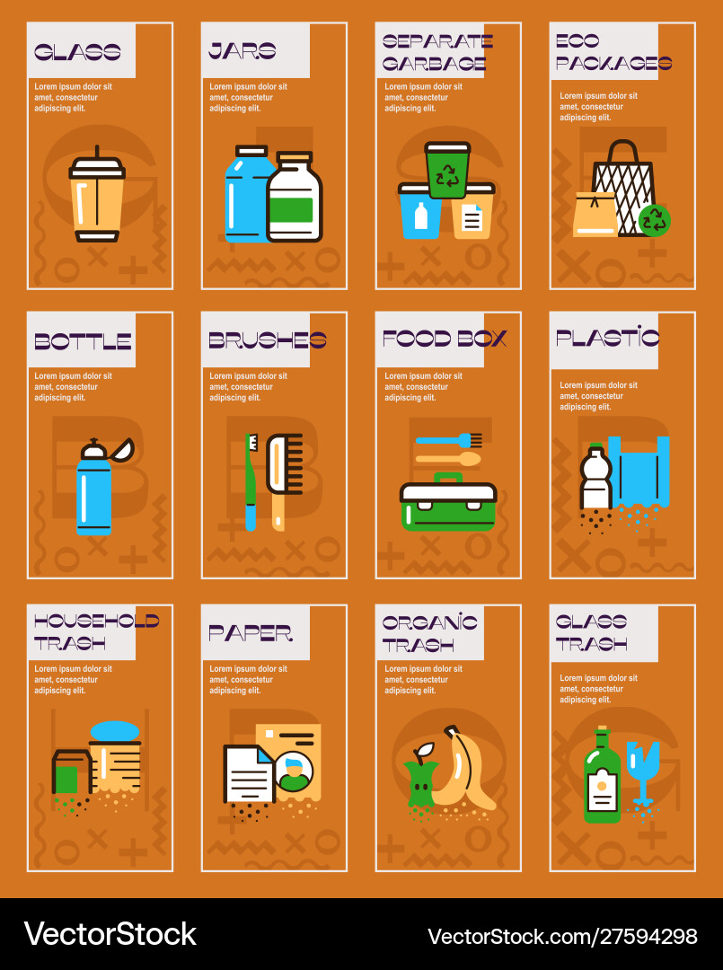 Zero waste color linear icons set Vector Image