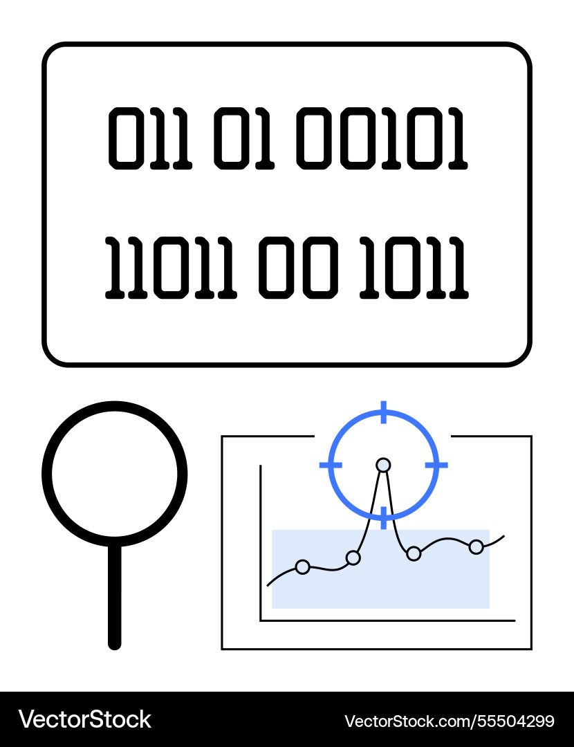 Binary code analysis with magnifying glass vector image