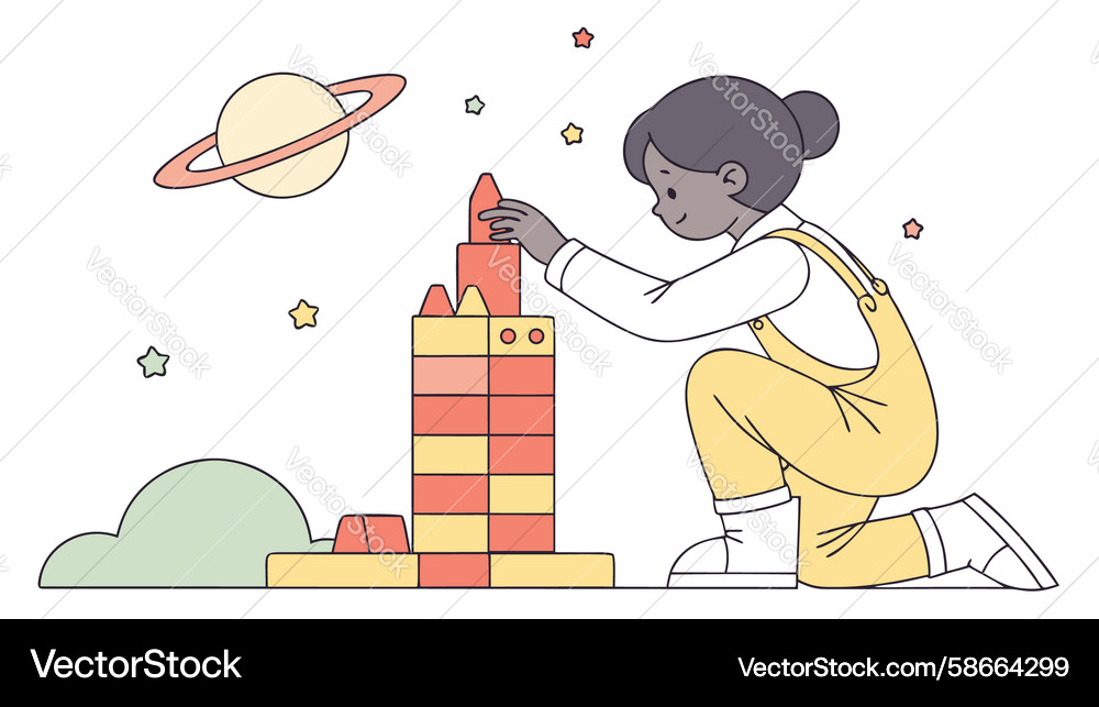 Child building a tall tower with blocks design Vector Image