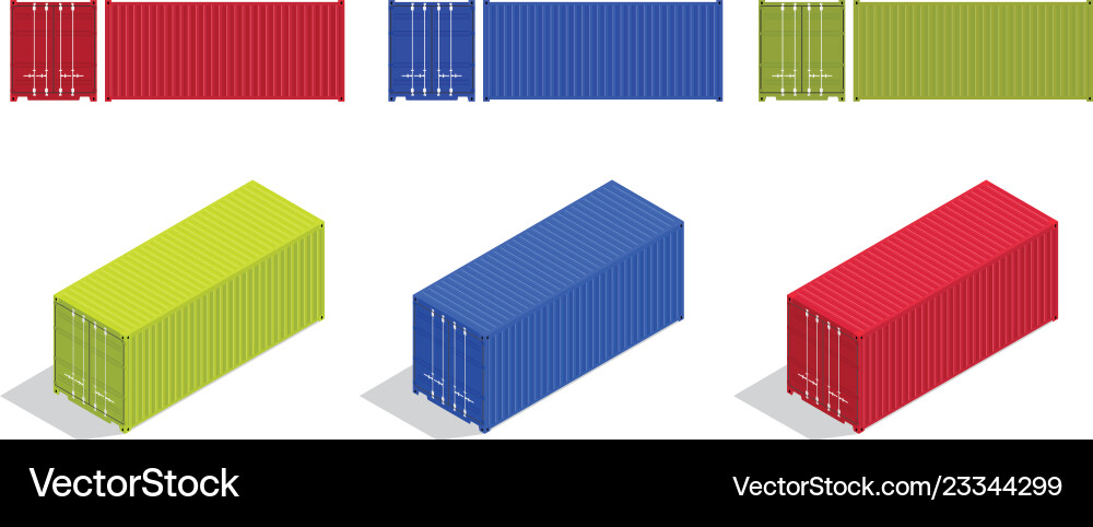 Container isometric and from front set collection Container isometric and from front set collection vector image