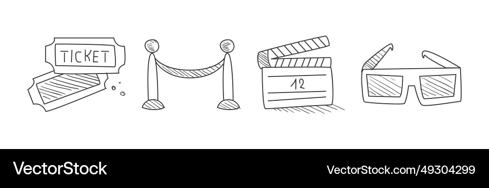 Doodle-Kino-Ikone und Linienelement-Set Doodle-Kino-Ikone und Linienelement-Set vektorbild