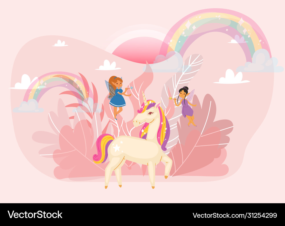 Fantastic word with magic unicorn fairy girl Fantastic word with magic unicorn fairy girl vector image