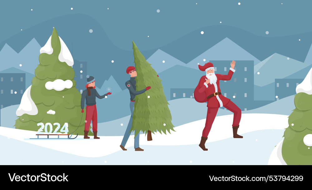 Handgezeichneter Cartoon von Santa und Menschen im Freien Handgezeichneter Cartoon von Santa und Menschen im Freien vektorbild