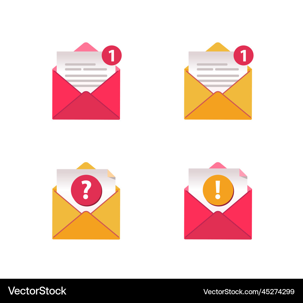 New message icons set open mail paper envelope vector image