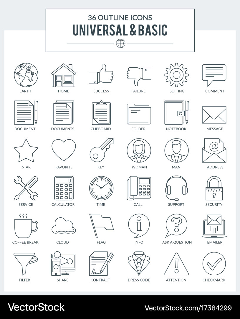 Outline icons of basic vector image