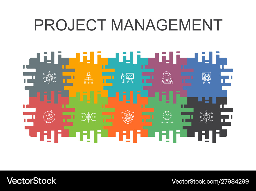 Projektmanagement Cartoon Vorlage mit flachem Projektmanagement Cartoon Vorlage mit flachem vektorbild