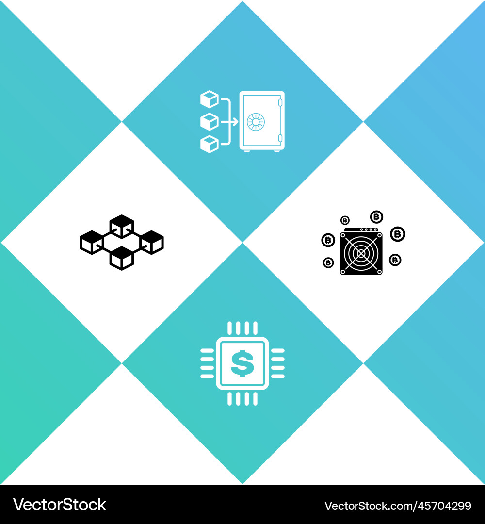 Set blockchain technology processor chip Set blockchain technology processor chip vector image