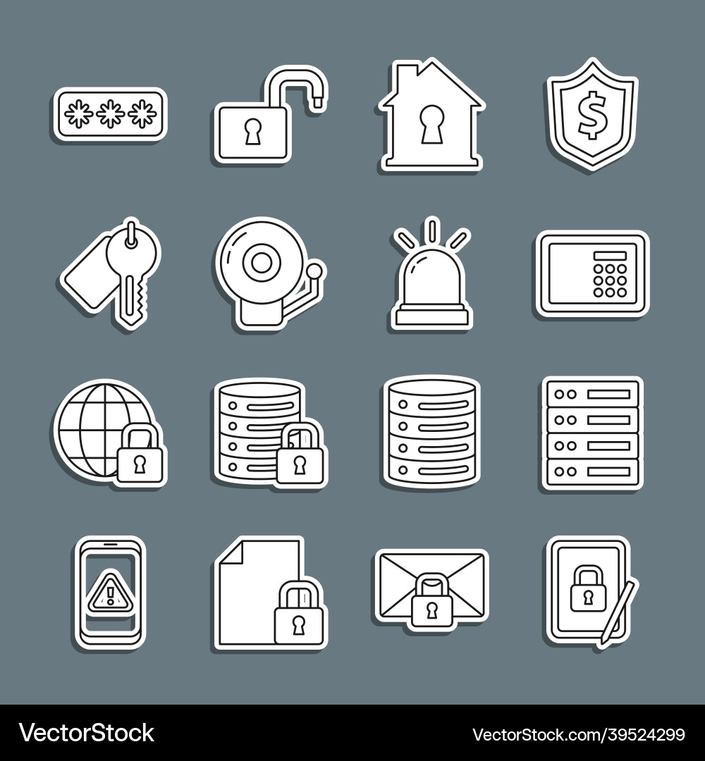 Set line tablet with closed padlock server data Set line tablet with closed padlock server data vector image