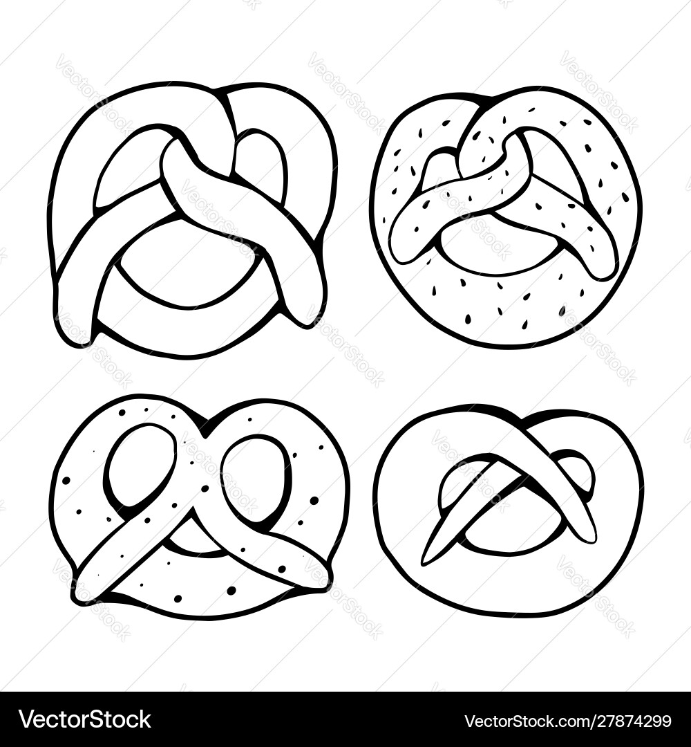 Set various outline pretzels objects vector image