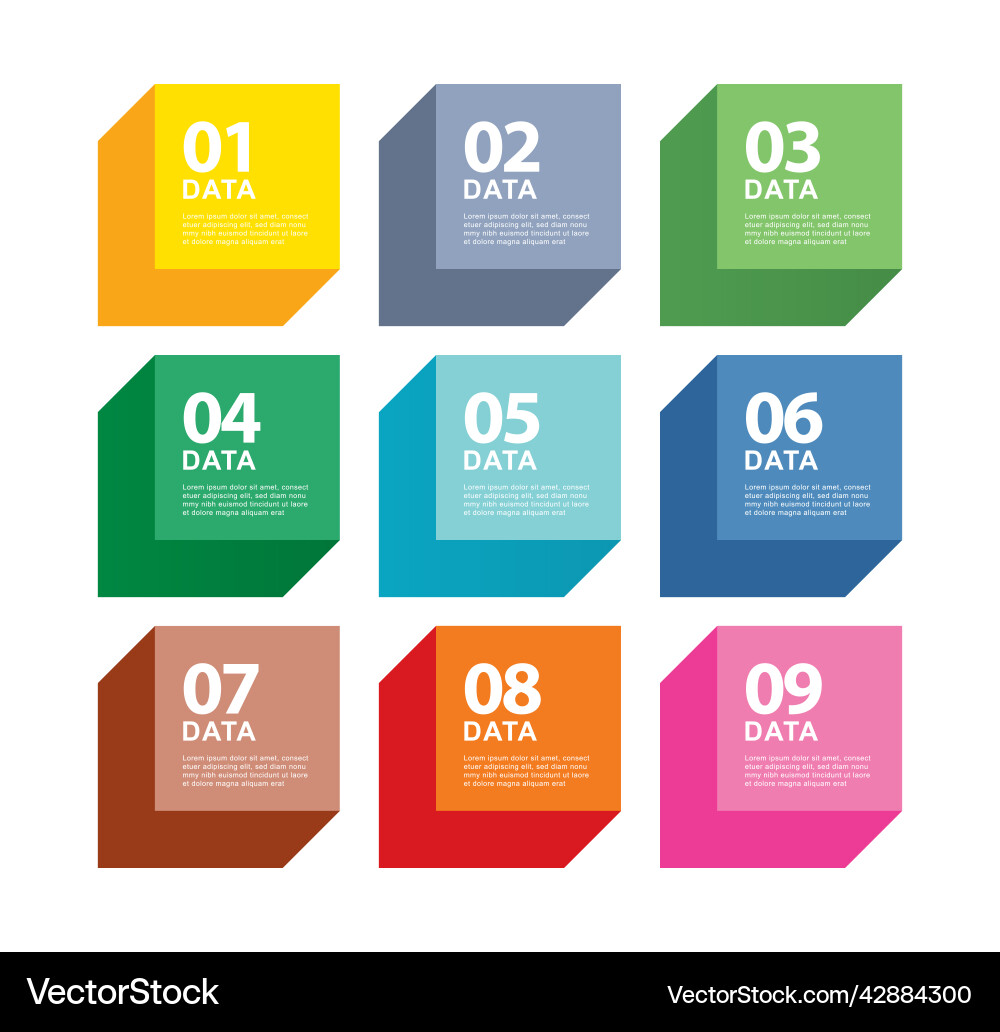 9 data infographics square index template 9 data infographics square index template Vector Image