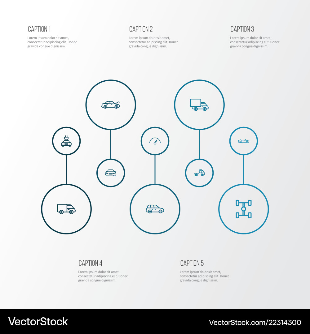 Automobile icons line style set with hood Vector Image