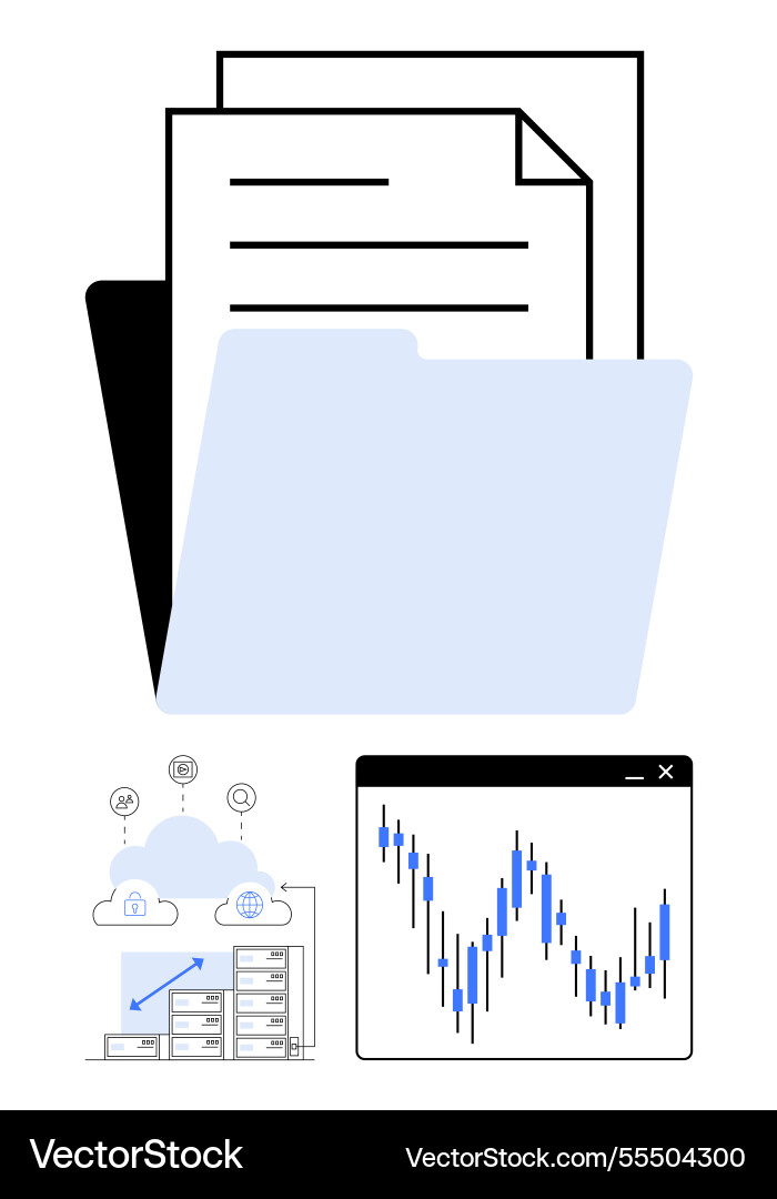 Documents and folder with data server stock Documents and folder with data server stock vector image