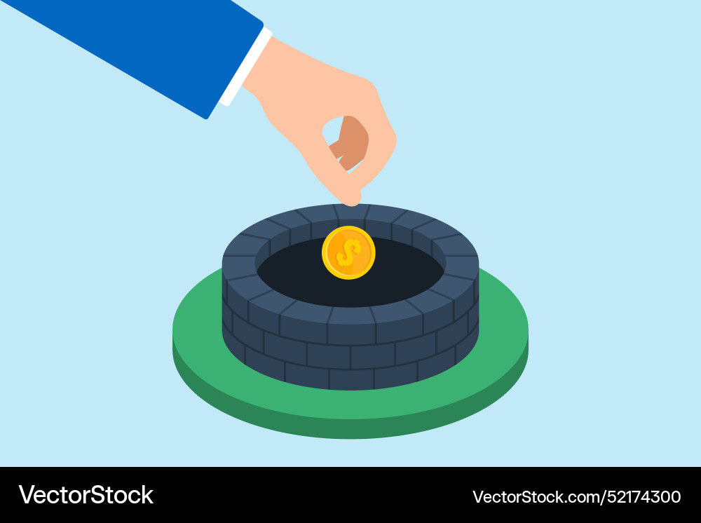 Flat of hand dropping coin into well depth Flat of hand dropping coin into well depth vector image