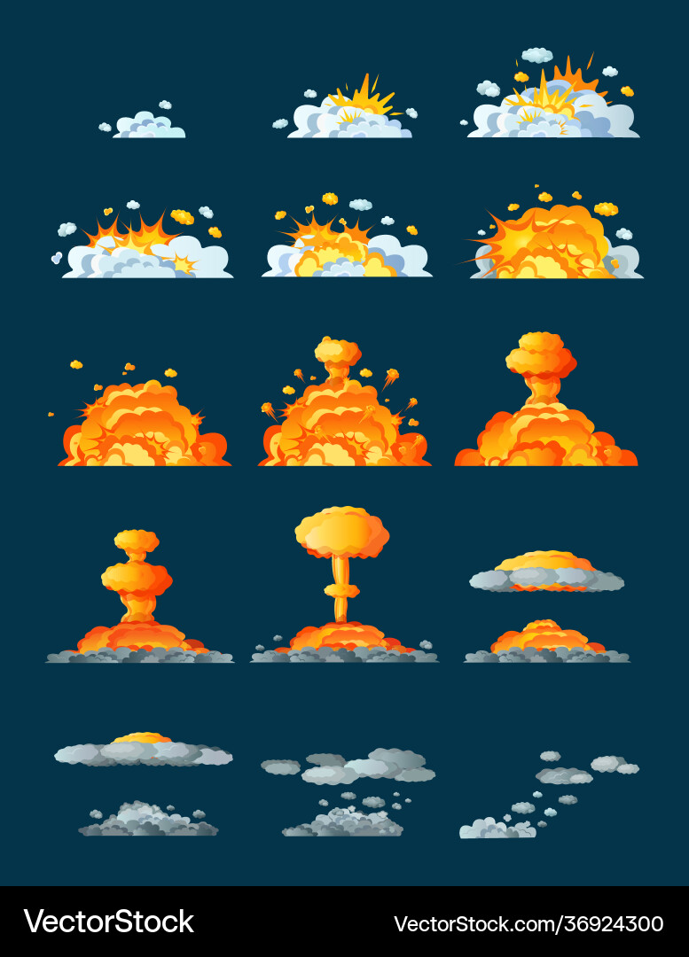 Frame animation with effect burning explosion Frame animation with effect burning explosion vector image