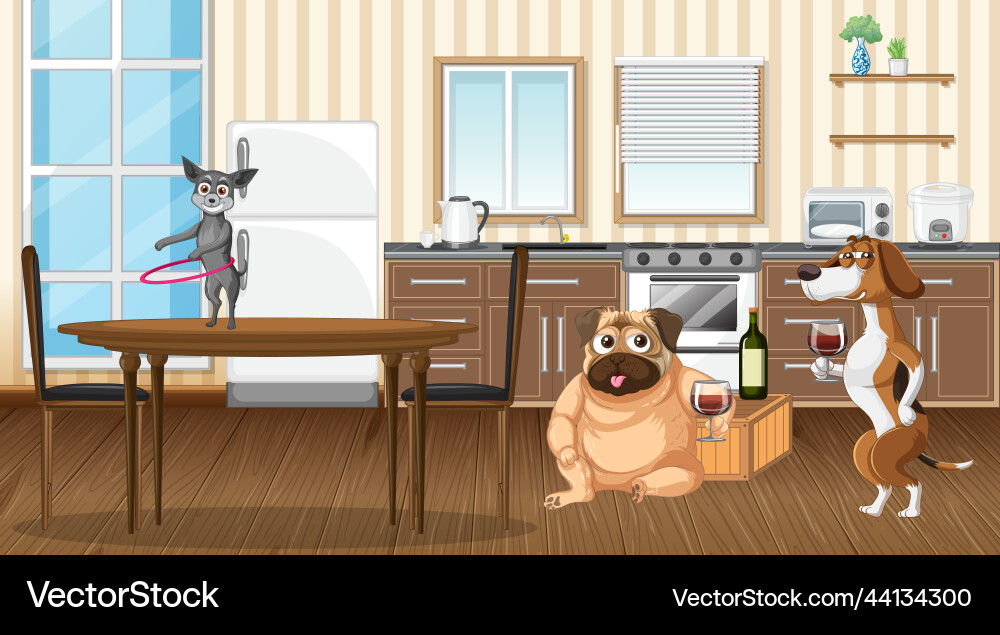 In house scene with dogs drinking wine vector image