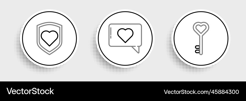 Set line key in heart shape with shield Set line key in heart shape with shield vector image