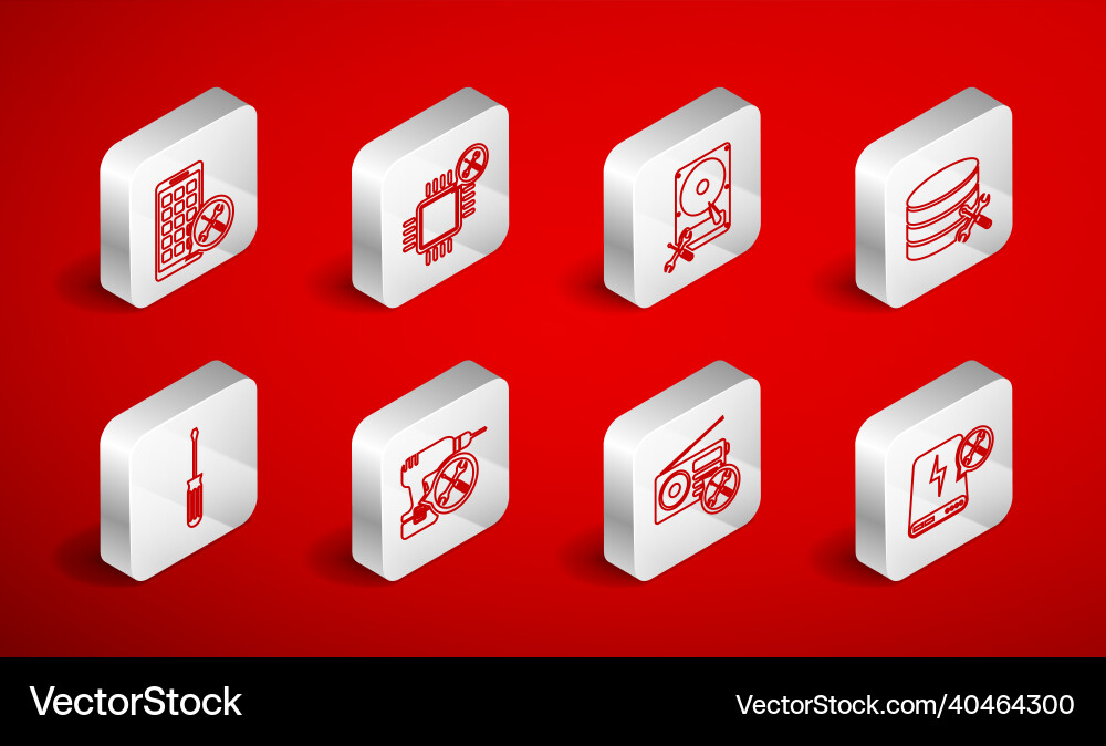 Set line power bank service processor hard disk Set line power bank service processor hard disk vector image