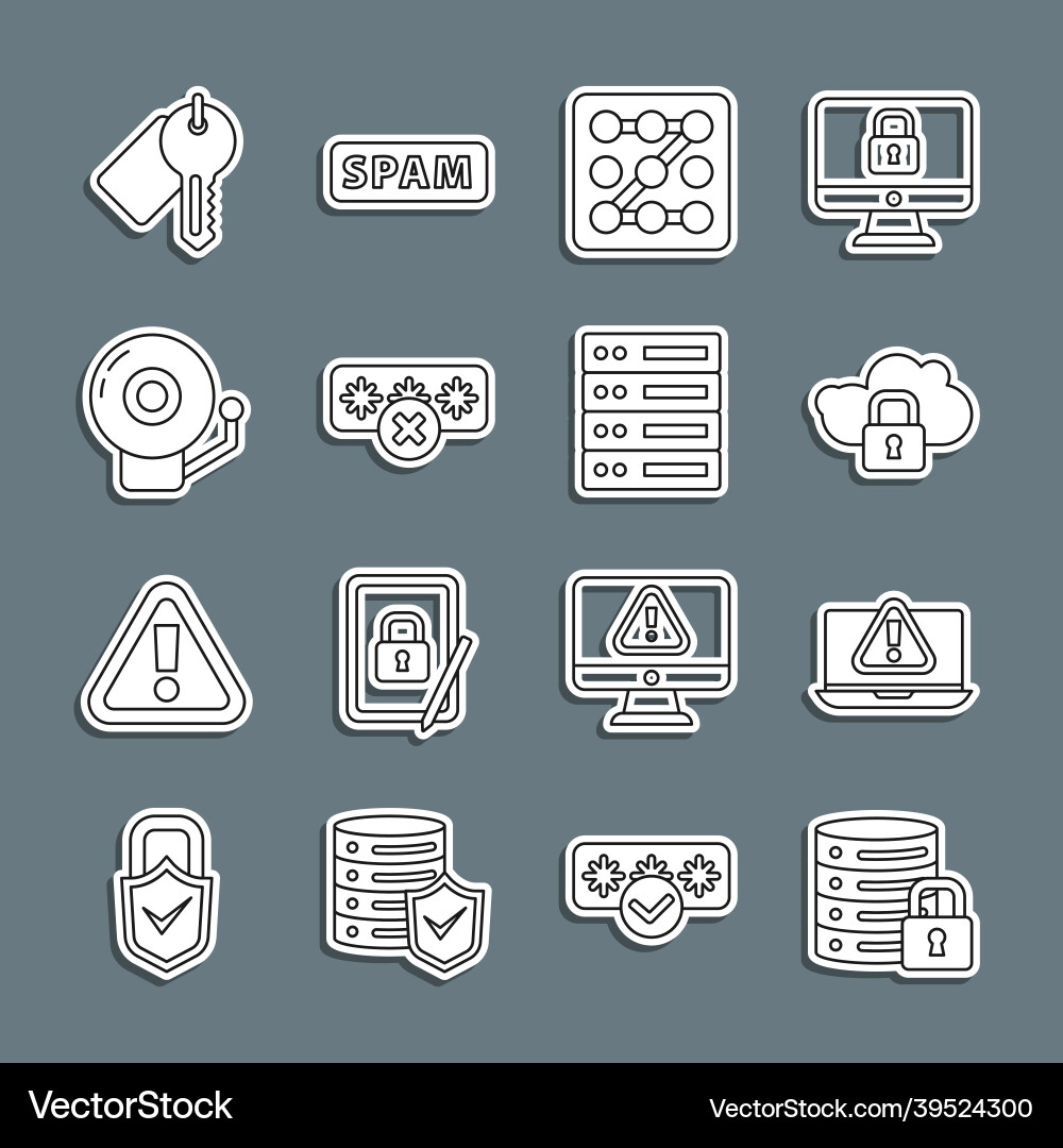 Set line server security with lock laptop Vector Image
