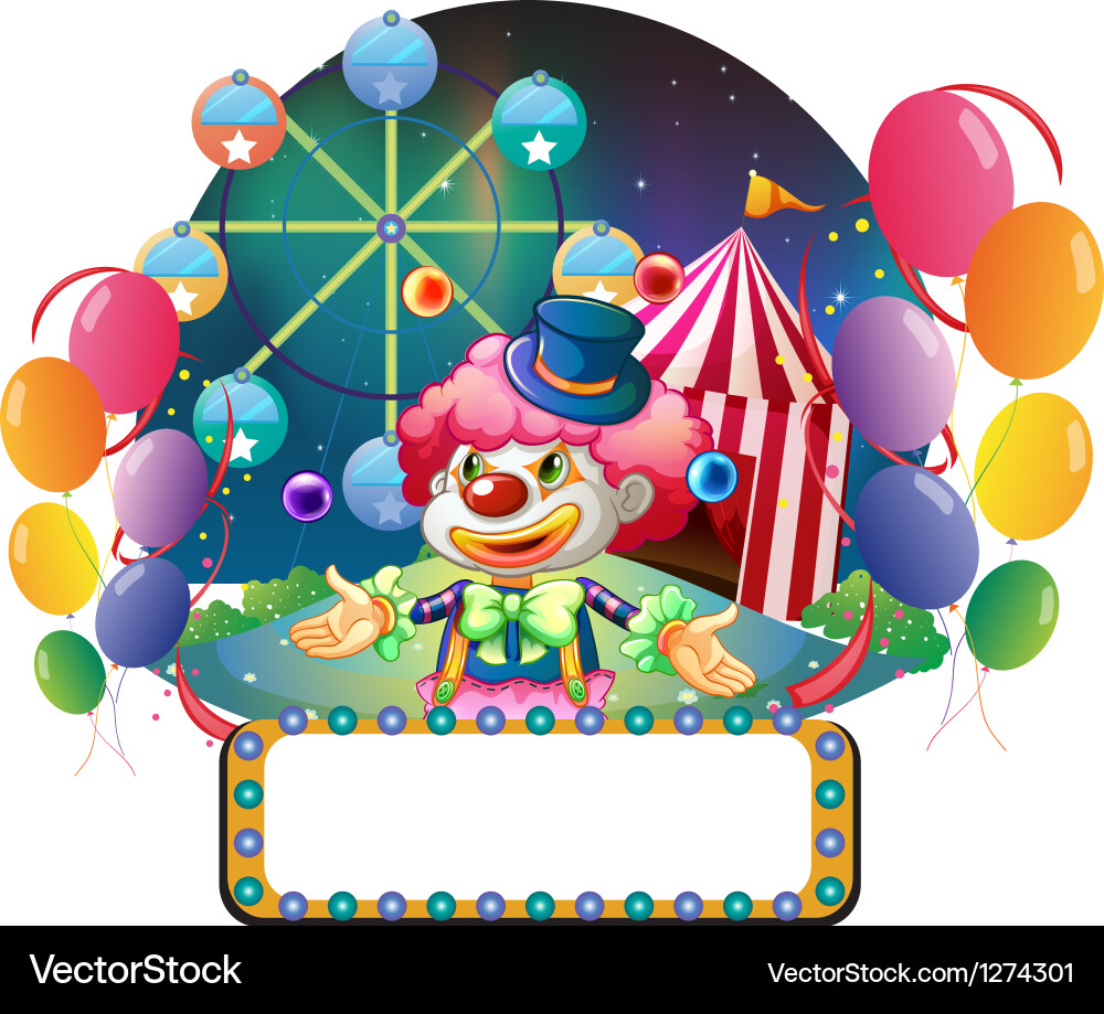An empty board with lightbulbs in front of a clown Vector Image