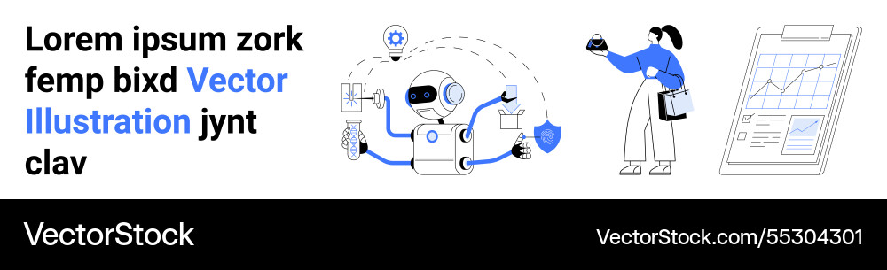 Artificial intelligence robot person analyzing vector image