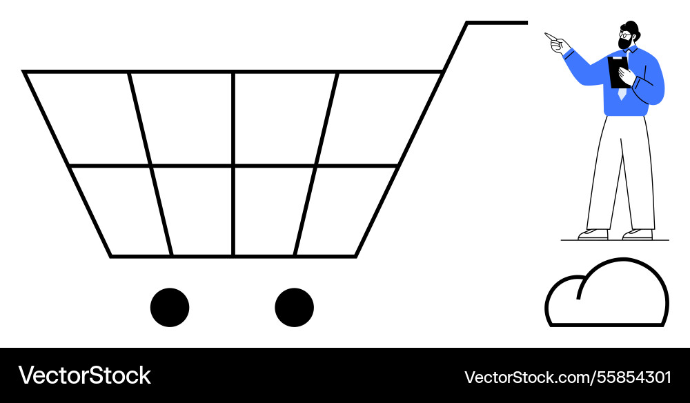 Cart symbol with professional man analyzing data Cart symbol with professional man analyzing data vector image
