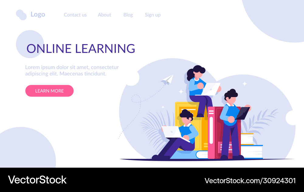 Distance or online learning people with portable Vector Image
