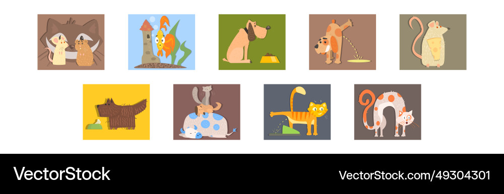 Funny pets with action and emotion set Vector Image