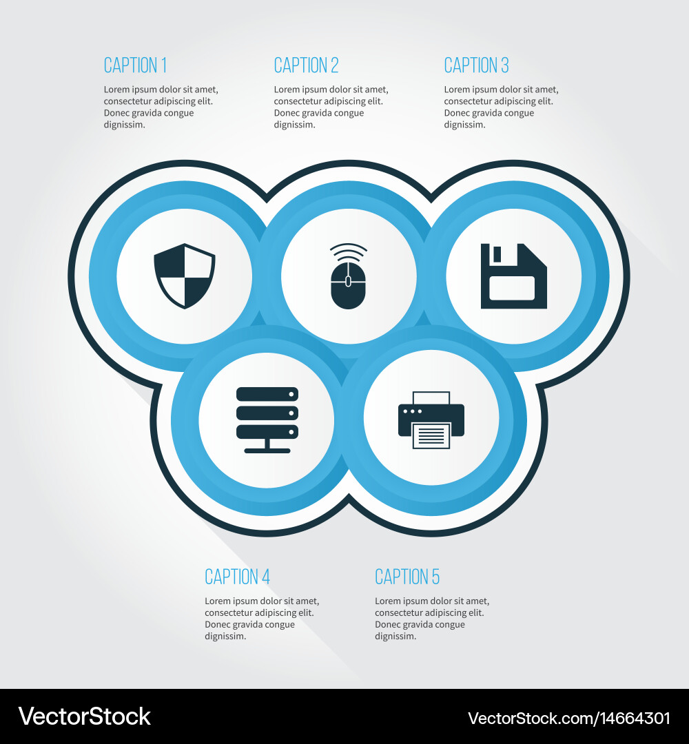 Laptop icons set collection of defense database Vector Image