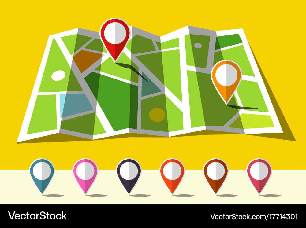 Map icon with set of markers vector image