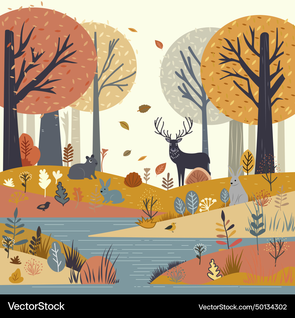 Autumn landscape with wild deer in reserve park Autumn landscape with wild deer in reserve park vector image