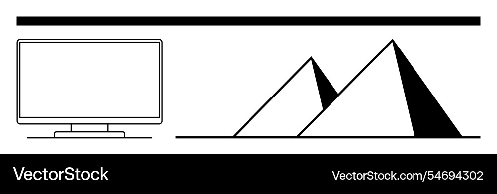Computer monitor and pyramids under bold Vector Image