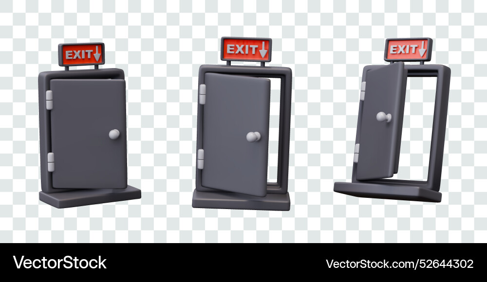 Emergency exit 3d black open door with text Vector Image