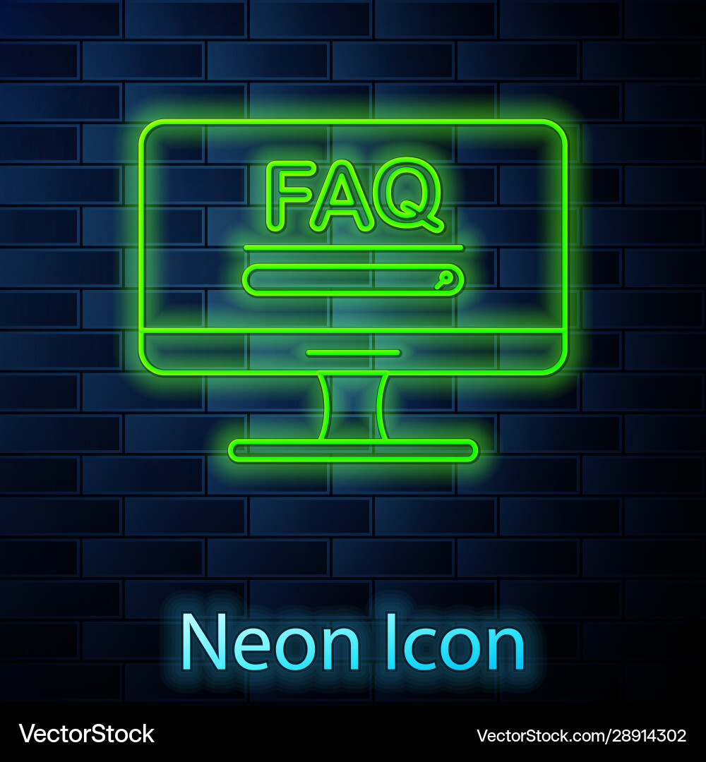 Glowing neon line computer monitor with text faq Glowing neon line computer monitor with text faq vector image
