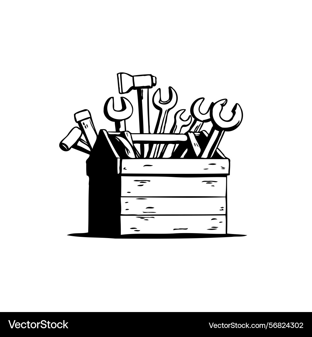 Hand-drawn toolbox overflowing with an array Hand-drawn toolbox overflowing with an array vector image