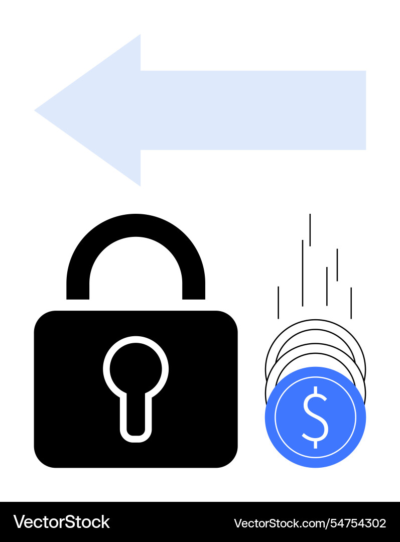 Lock symbol with coins and large arrow vector image