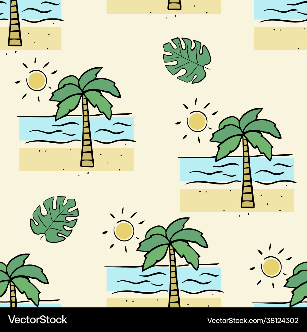 Seamless pattern with palm tree and beach Vector Image