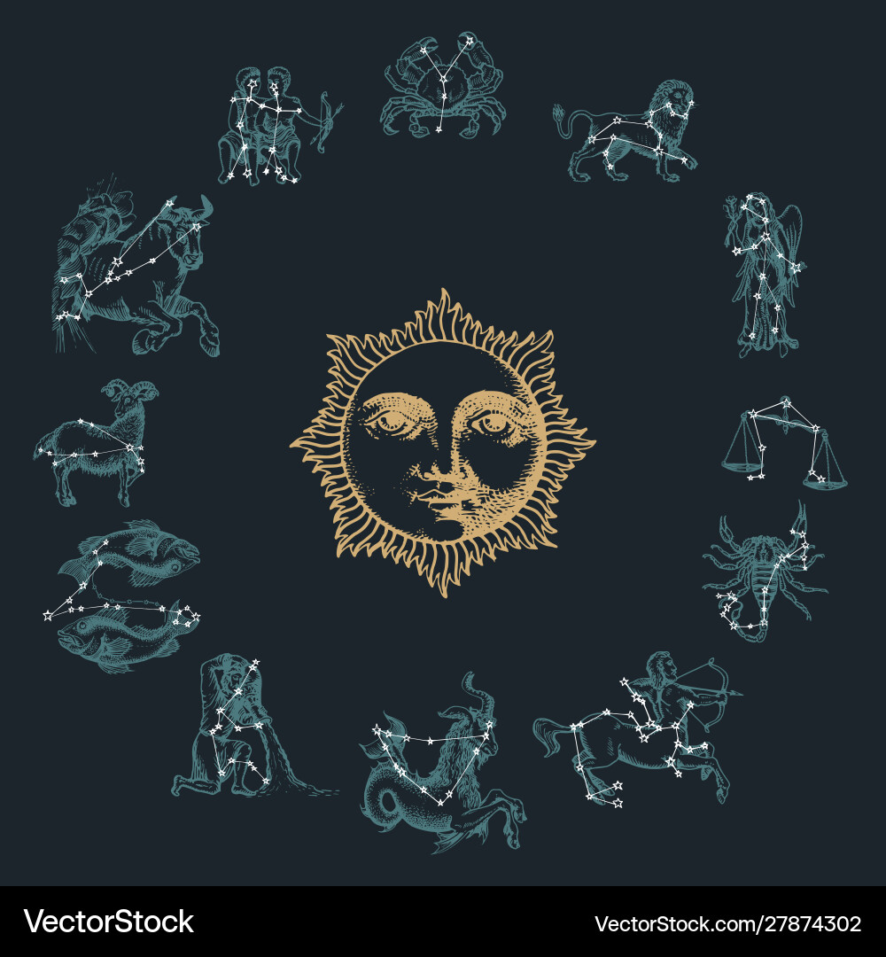 Zodiac constellations on background drawn Zodiac constellations on background drawn vector image