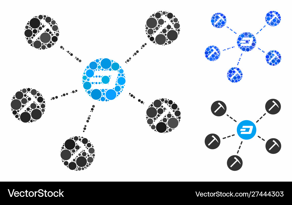 Dash mining network mosaic icon round dots Dash mining network mosaic icon round dots vector image
