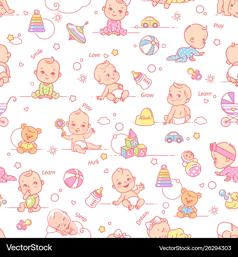 Little baby child objects and toys seamless vector image