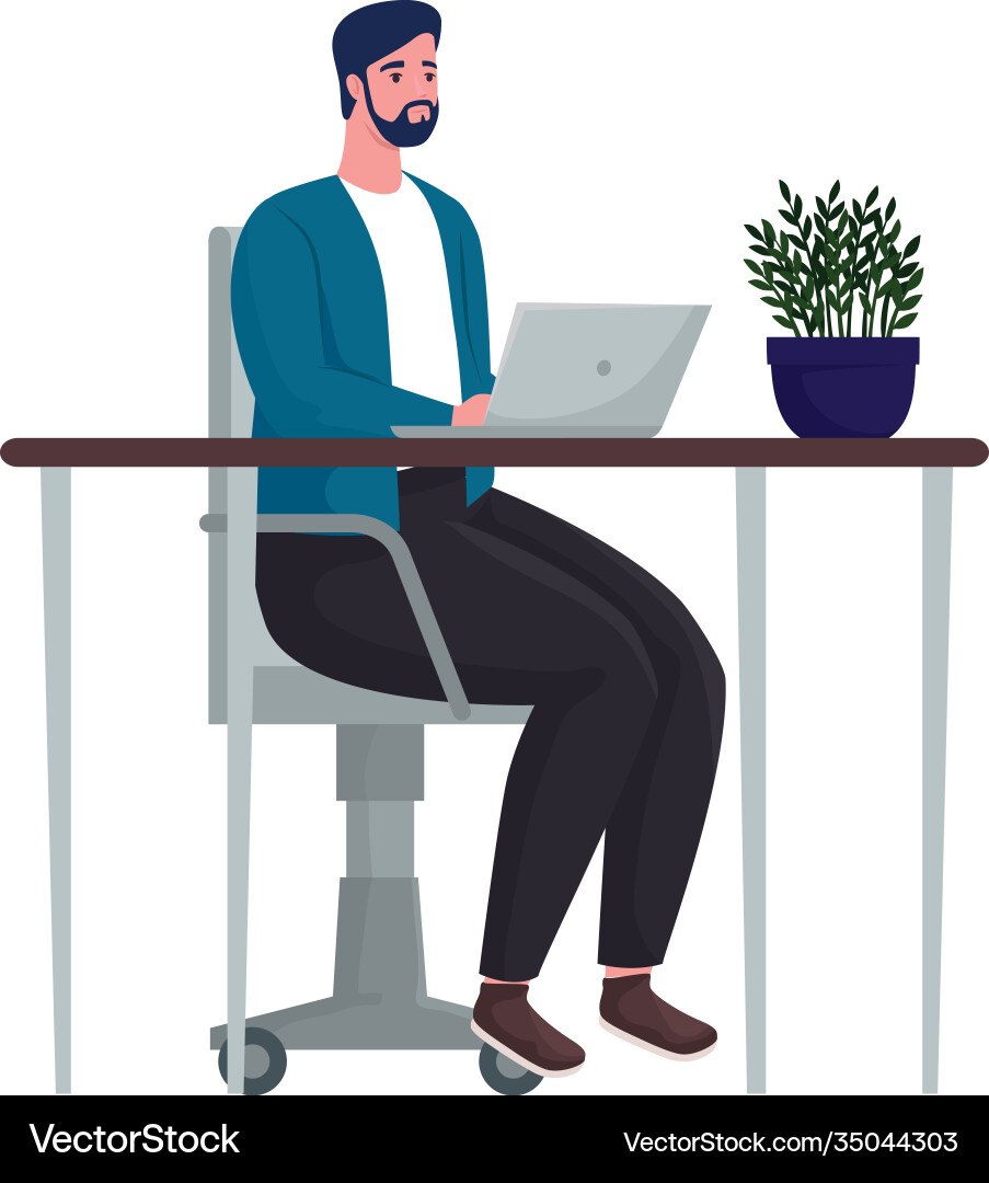Man using laptop computer for meeting online Man using laptop computer for meeting online vector image