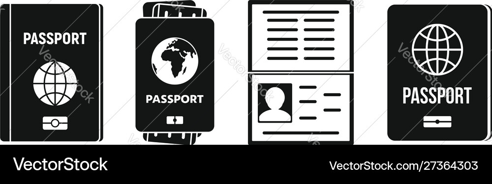 Passport document icons set simple style Vector Image
