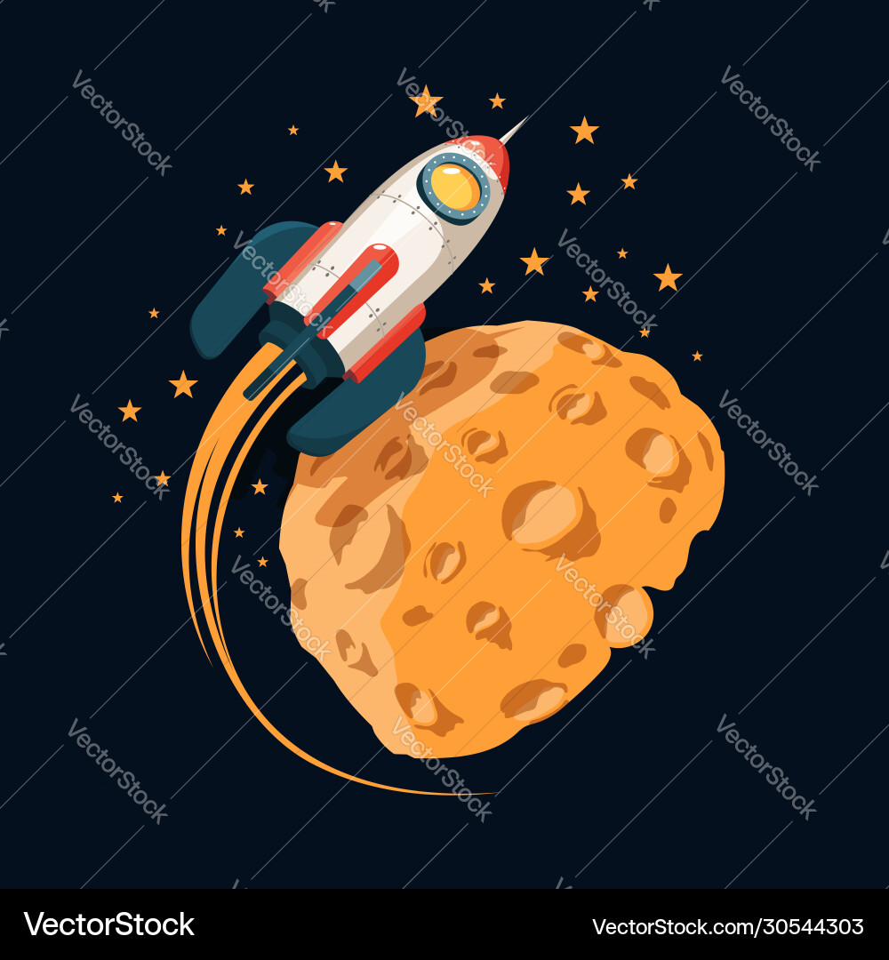 Rocket in space orbits planet like moon