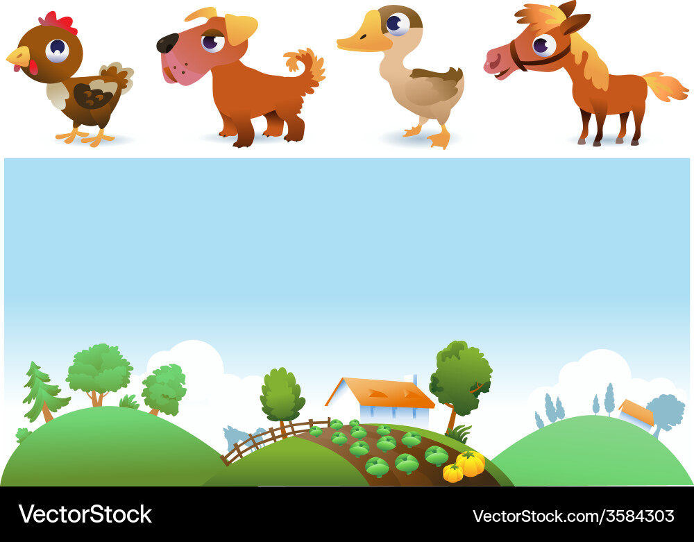 Rural Farm Scene with Animals Vector Image