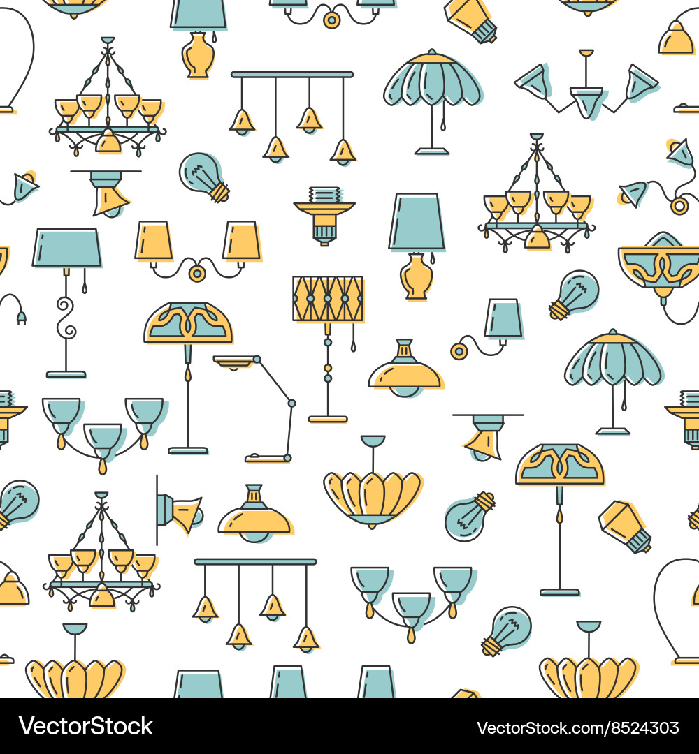 Seamless pattern line icon lamp vector image